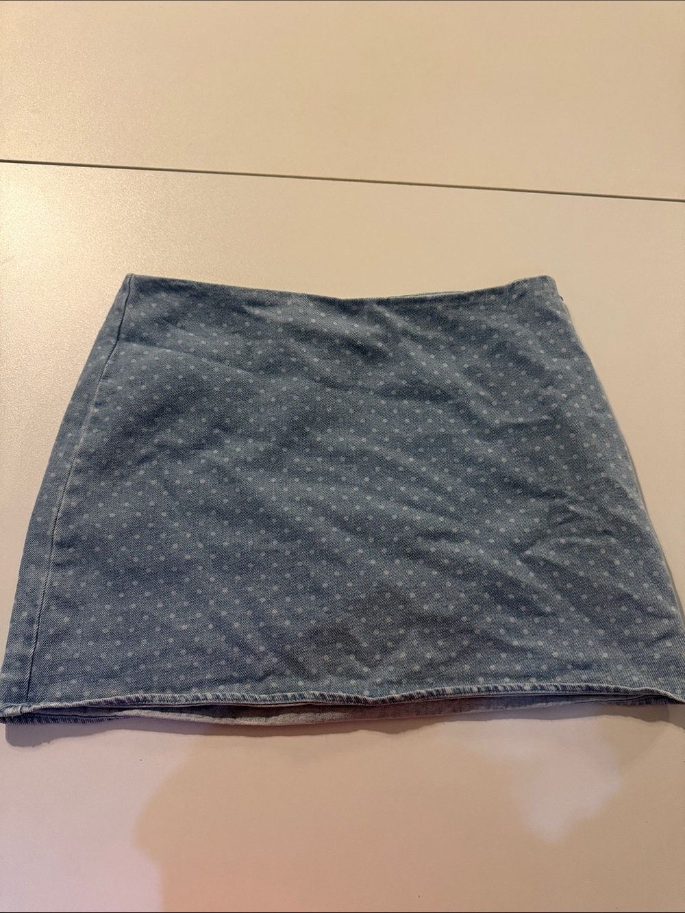 Le Lis Blue Polka Dot Denim Mini Skirt